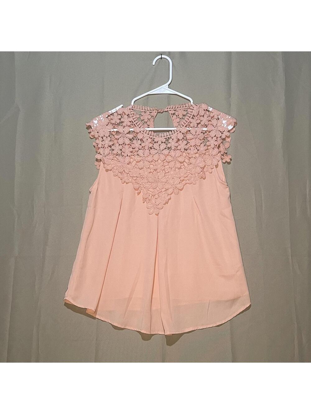 Peach Lace Sleeveless Blouse - Size S